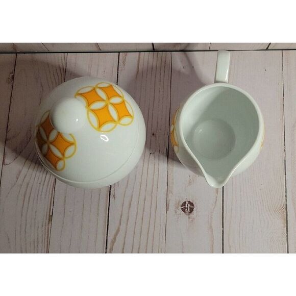 Mid Mod MIKASA PIVOTAL TANGENTS ORANGE Sugar Bowl & Lid CREAMER Ben Seibel VTG - Picture 7 of 11